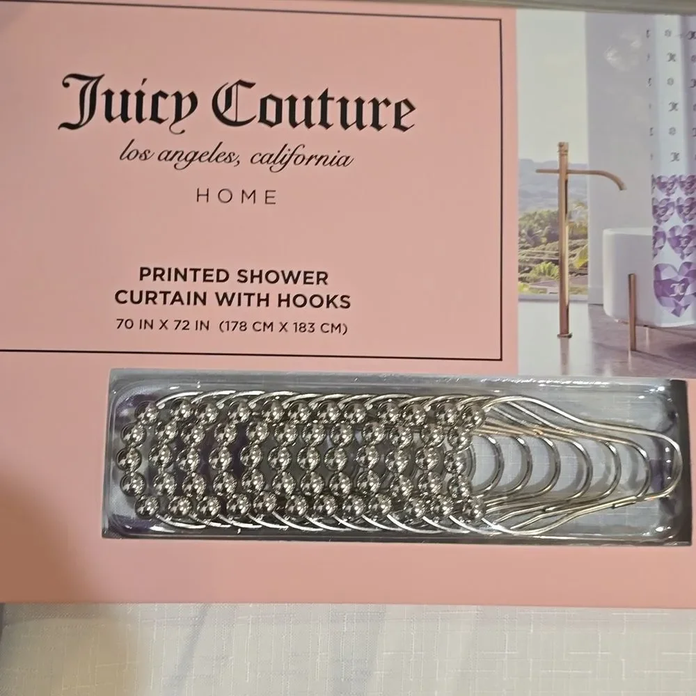 Juicy Couture Home Heart & Diamond Logo Pattern Shower Curtain w/Hooks